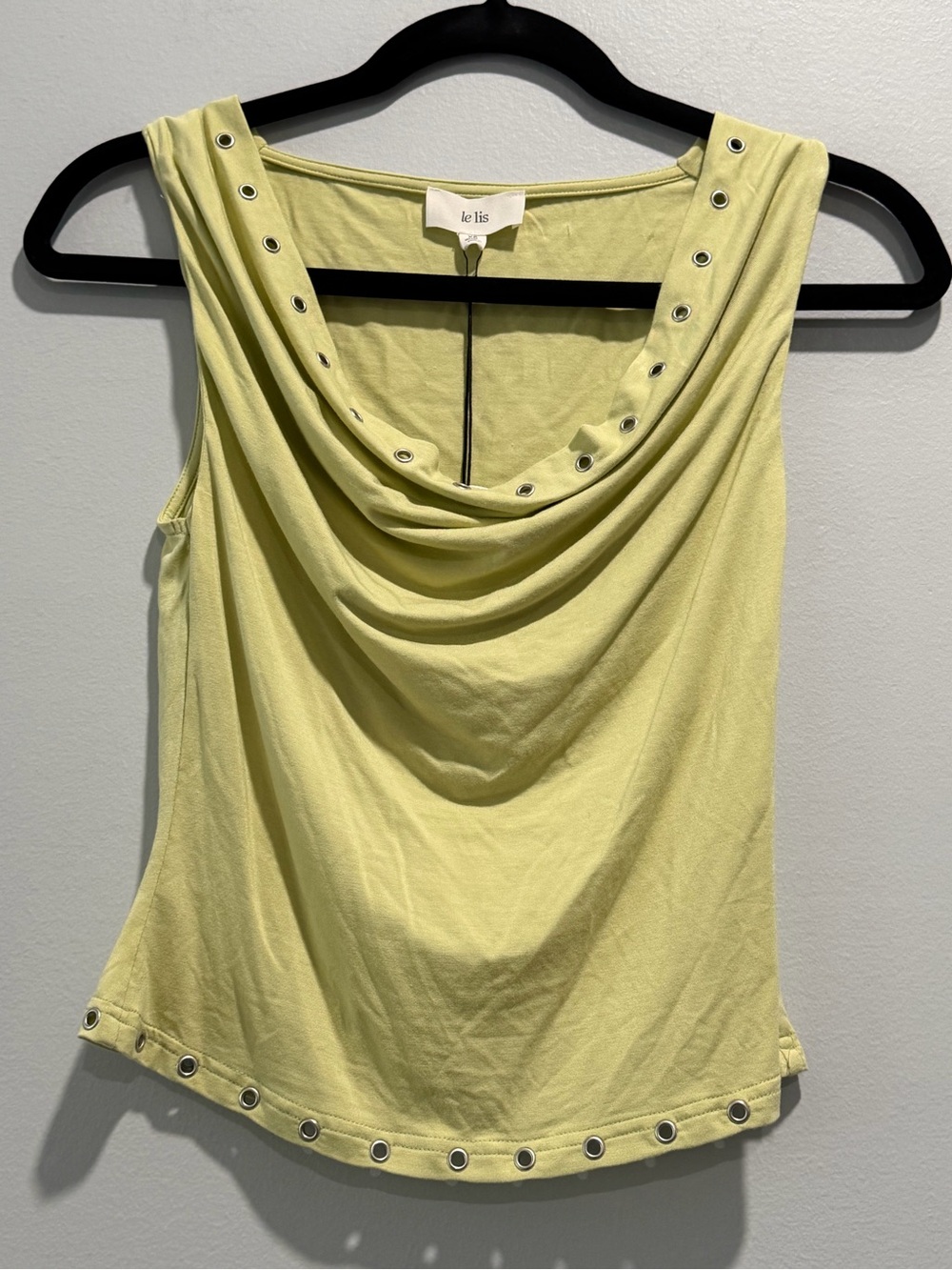 Le Lis Sleeveless Draped Tank in Light Lime with Grommet Trim